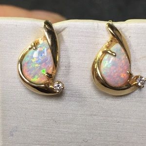 14k yellow gold Australian Opal diamond studs